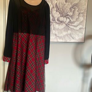 Voodoo Vixen Red Plaid Swing Dress with Sheer Top Sz XXL